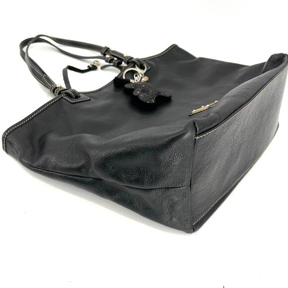 Dooney & Bourke Vintage Black Leather Shoulder Bag Red‎ Lining Double Handle - Picture 5 of 10